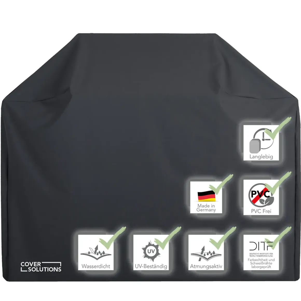 Abdeckhaube Gasgrill Gr. XL schwarz mit Druck Pott & Flamme