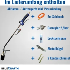Abflammgerät Auftaugerät mit Piezozündung Unkrautvernichter mit Gas-Druck-Regler und Lecksuchspray
