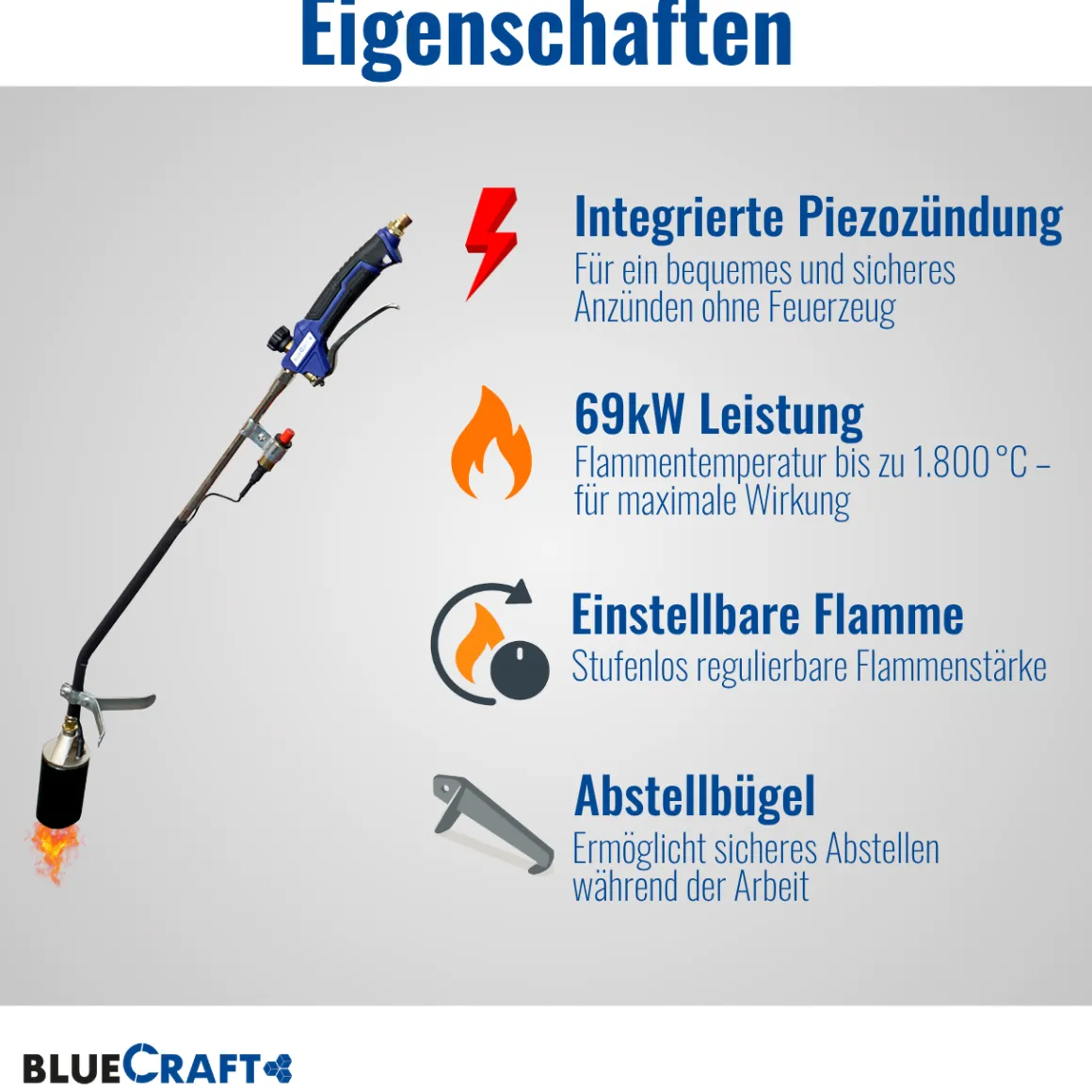 Abflammgerät Auftaugerät mit Piezozündung Unkrautvernichter 69 kW