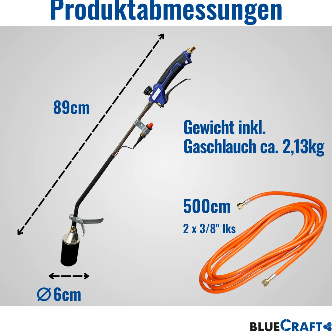 Abflammgerät mit Piezozündung Unkrautvernichter 69 kW, Gas-Druck-Regler, 2x 11kg Gasflasche voll