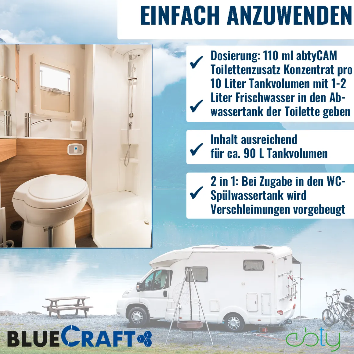 abtyCAM Toilettenzusatz 1L Sanitärflüssigkeit für Campingtoiletten