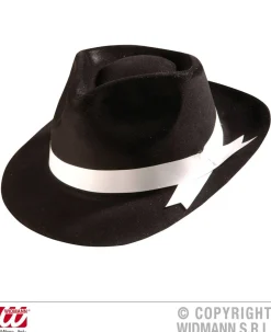 Accessoire: Schwarzer beflockter Gangster Hut