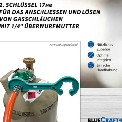 Anschluss-Set aus Gasregler 50 mbar 150 cm Gasschlauch + Gasflaschenschlüssel