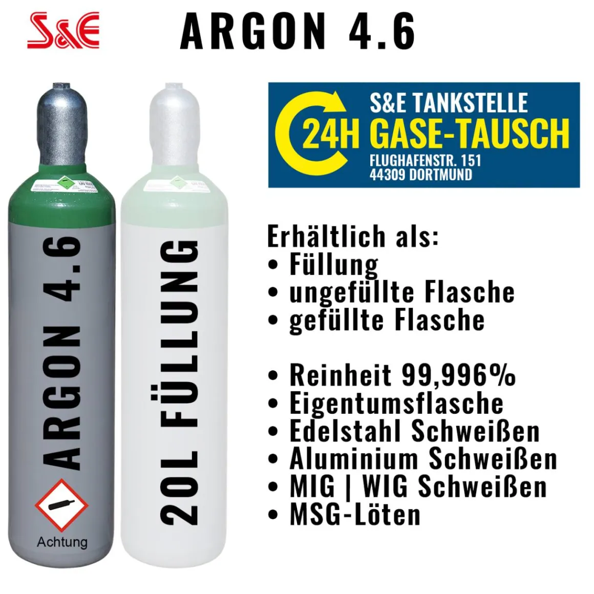 Argon 4.6 gefüllte 20 Liter Gasflasche Schweißargon - Umlaufflasche