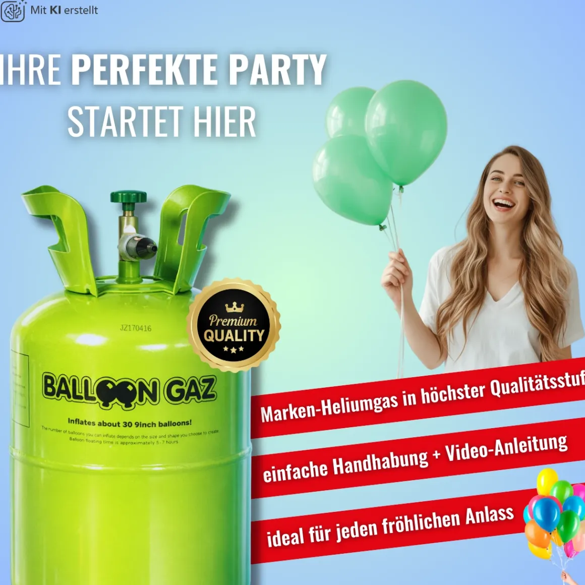 Ballongas Helium Einweg Flasche 30 - Heliumflasche mit 30 Ballons