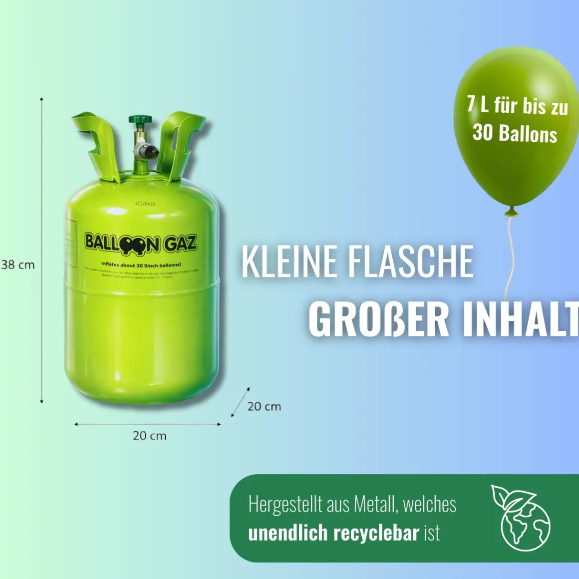 Ballongas Helium Einweg Flasche 30 - Heliumflasche mit 30 Ballons