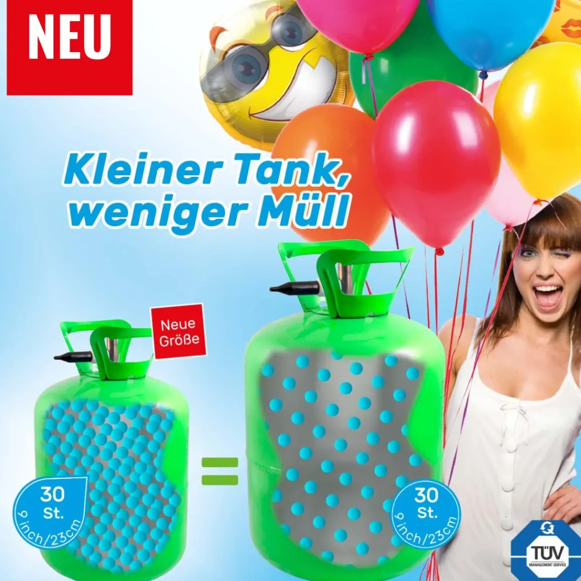 Ballongas Helium Einweg Flasche 30 - Heliumflasche mit 30 Ballons