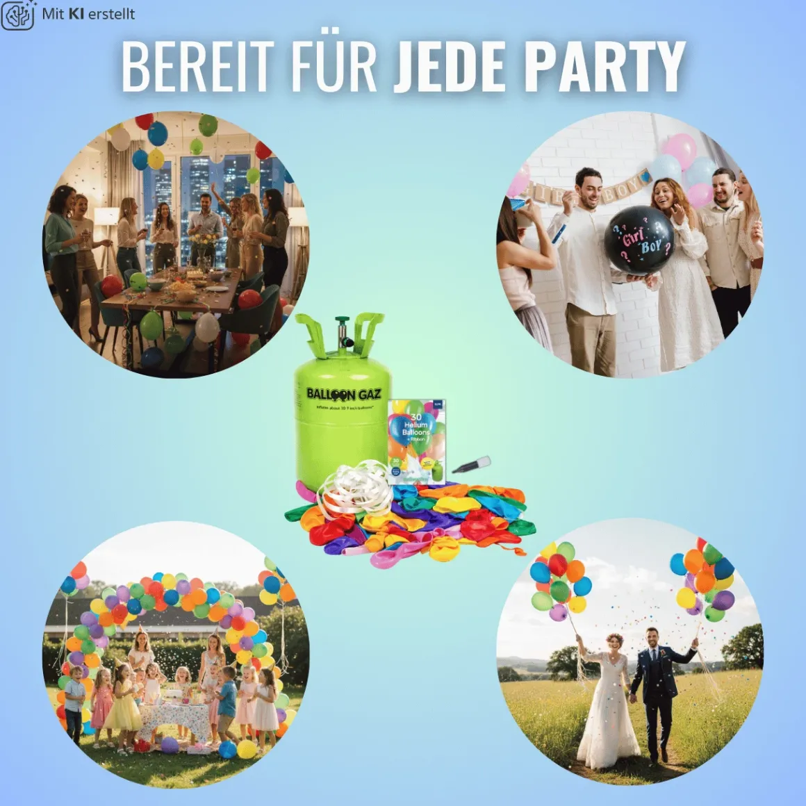 Ballongas Helium Einweg Flasche 30 - Heliumflasche mit 30 Ballons