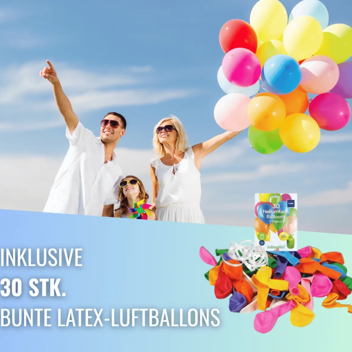 Ballongas Helium Einweg Flasche 30 - Heliumflasche mit 30 Ballons