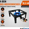 4-Bein Gas-Hocker-Kocher 10,5 kW mit Zündsicherung  Piezozündung mit 2 in 1 Gasregler-Schlüssel