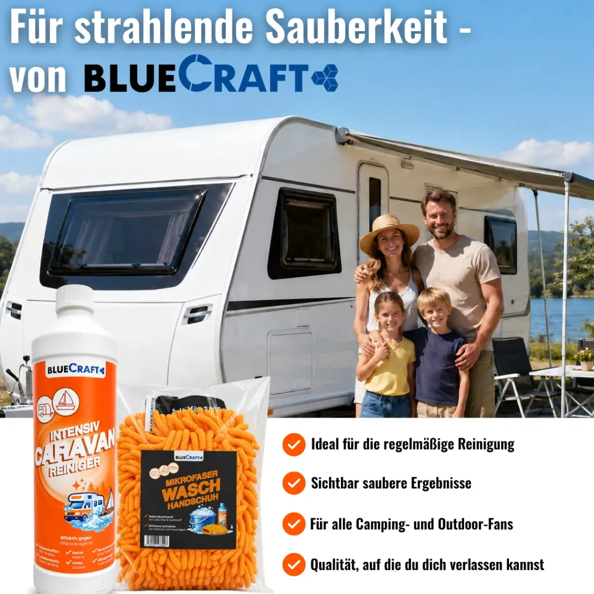 Bluecraft Caravan Intensivreiniger 1L - für Reisemobile und Boote, mit Waschhandschuh