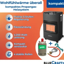 BlueCraft Infrarot Gas  Heizofen 4,2 kW mit Anschlusszubehör und 11 kg Gasflasche gefüllt