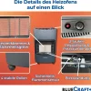BlueCraft Infrarot Gas Heizofen 4,2 kW  mit klappbaren Seitenwänden, mit Schlauch, Gasregler und -schlüssel