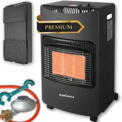 BlueCraft Infrarot Gas Heizofen 4,2 kW mit klappbaren Seitenwänden, mit Schlauch, Gasregler und -schlüssel