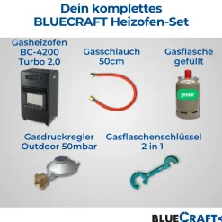 BlueCraft 3 in 1 Infrarot Gas  Heizofen 4,2 kW mit Anschlusszubehör und 11 kg Gasflasche gefüllt