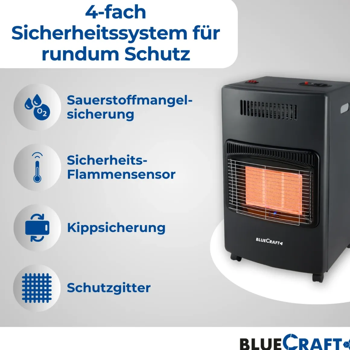 BlueCraft 3 in 1 Infrarot Gas Heizofen 4,2 kW mit Anschlusszubehör und 11 kg Gasflasche gefüllt