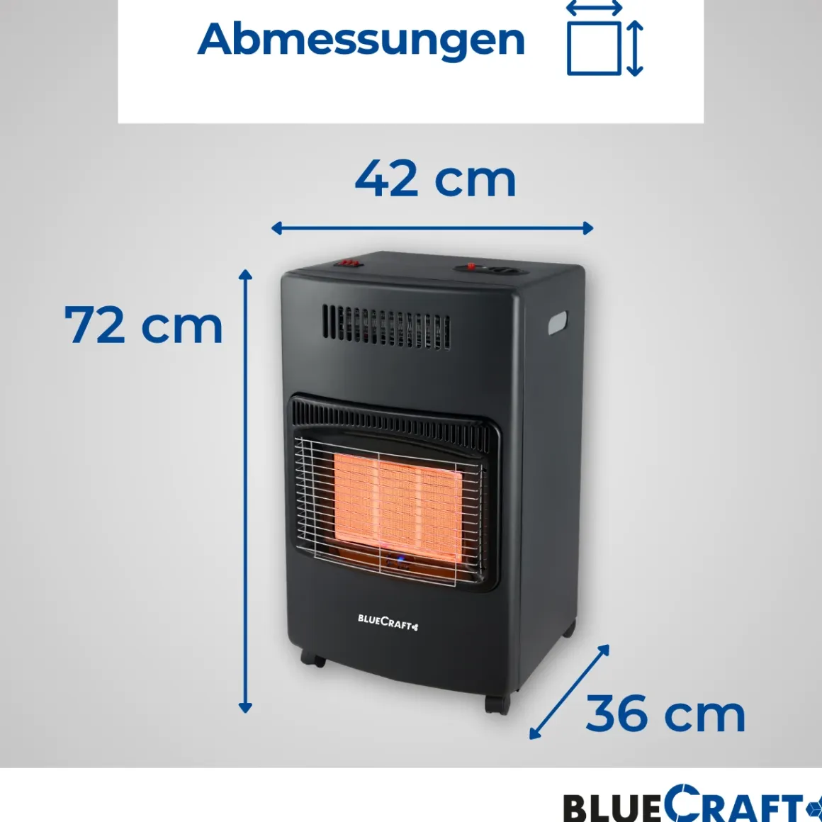 BlueCraft 3 in 1 Infrarot Gas Heizofen 4,2 kW mit Anschlusszubehör und Gasdruckregler für Innenräume