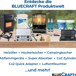 BlueCraft 3 in 1 Infrarot Gas Heizofen 4,2 kW mit Schlauch, Gasregler, Gasschlüssel & Lecksuchspray