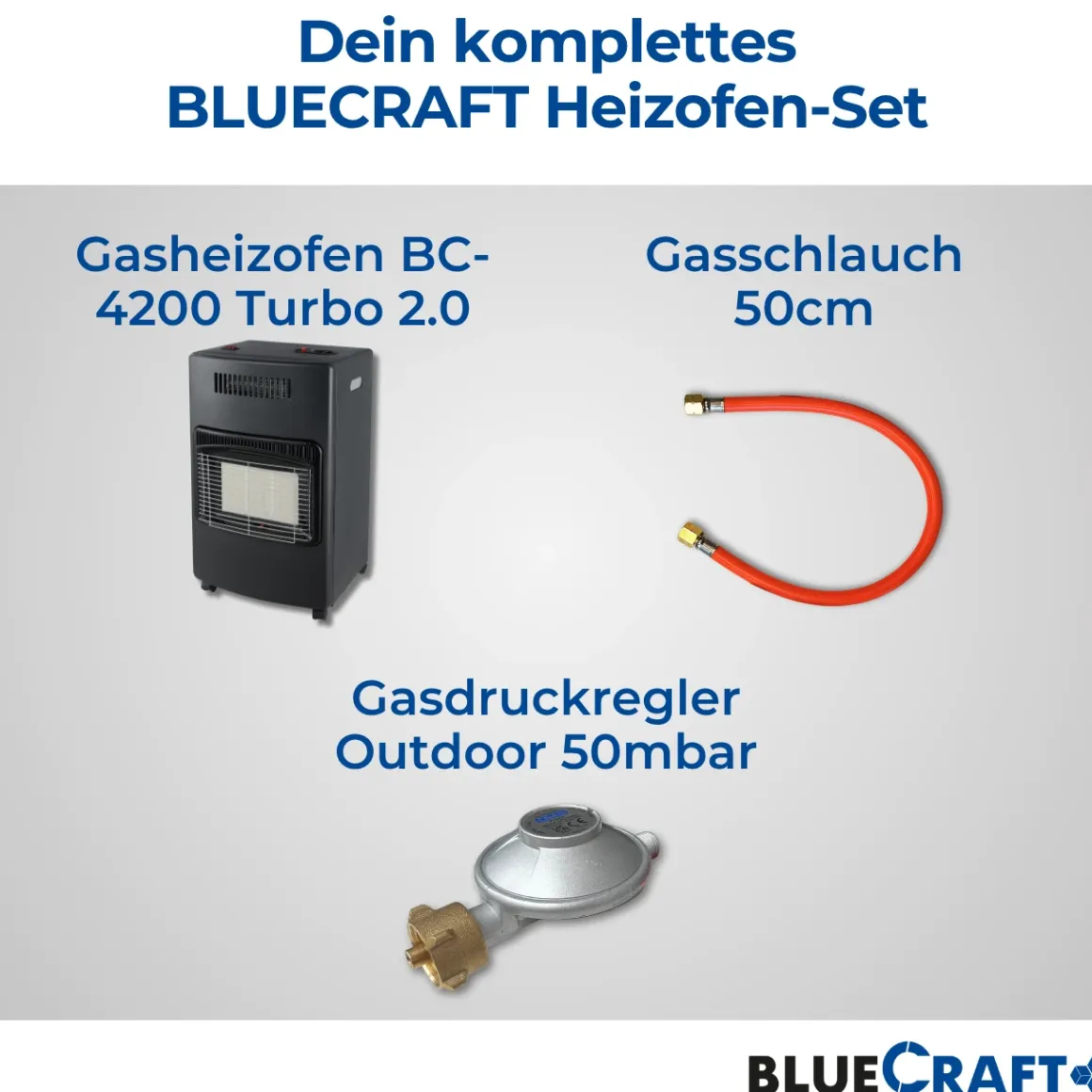 BlueCraft 3 in 1 Infrarot Gas Heizofen 4,2 kW mit Schlauch und Gasregler