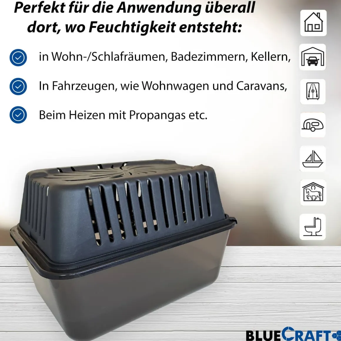 Bluecraft Luftentfeuchter Granulat Box MEGA mit 10x 1kg Vliesbeutel Nachfüllpack Raumentfeuchter