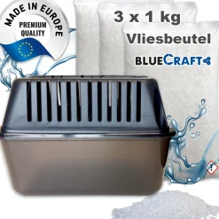 Bluecraft Luftentfeuchter Granulat Box MEGA mit 3x 1kg Vliesbeutel Nachfüllpack Raumentfeuchter