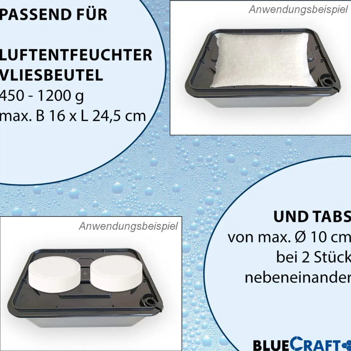 Bluecraft Luftentfeuchter Granulat Box MEGA für Vliesbeutel Nachfüllpack 900g 1kg 1,2kg Raumentfeuchter