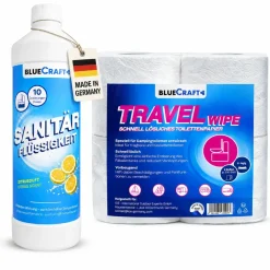 Bluecraft Sanitärflüssigkeit 1l  für Campingtoiletten mit 4 Rollen Toilettenpapier