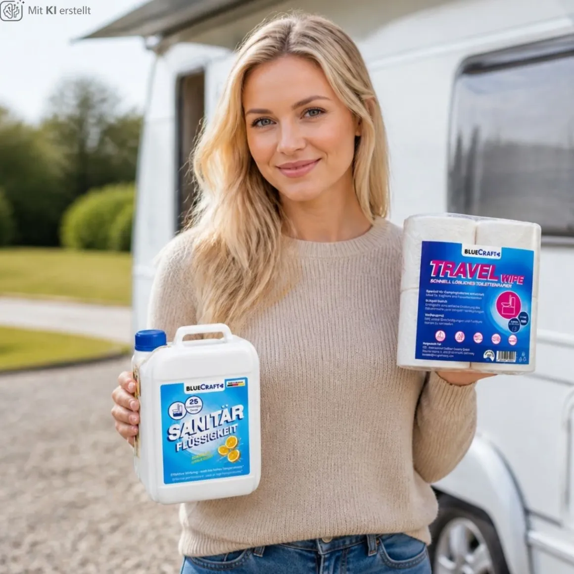 Bluecraft Sanitärflüssigkeit 2,5 l für Campingtoiletten mit 4 Rollen Toilettenpapier