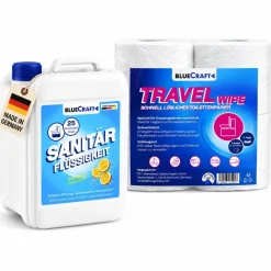 Bluecraft Sanitärflüssigkeit 2,5 l für Campingtoiletten mit 4 Rollen Toilettenpapier