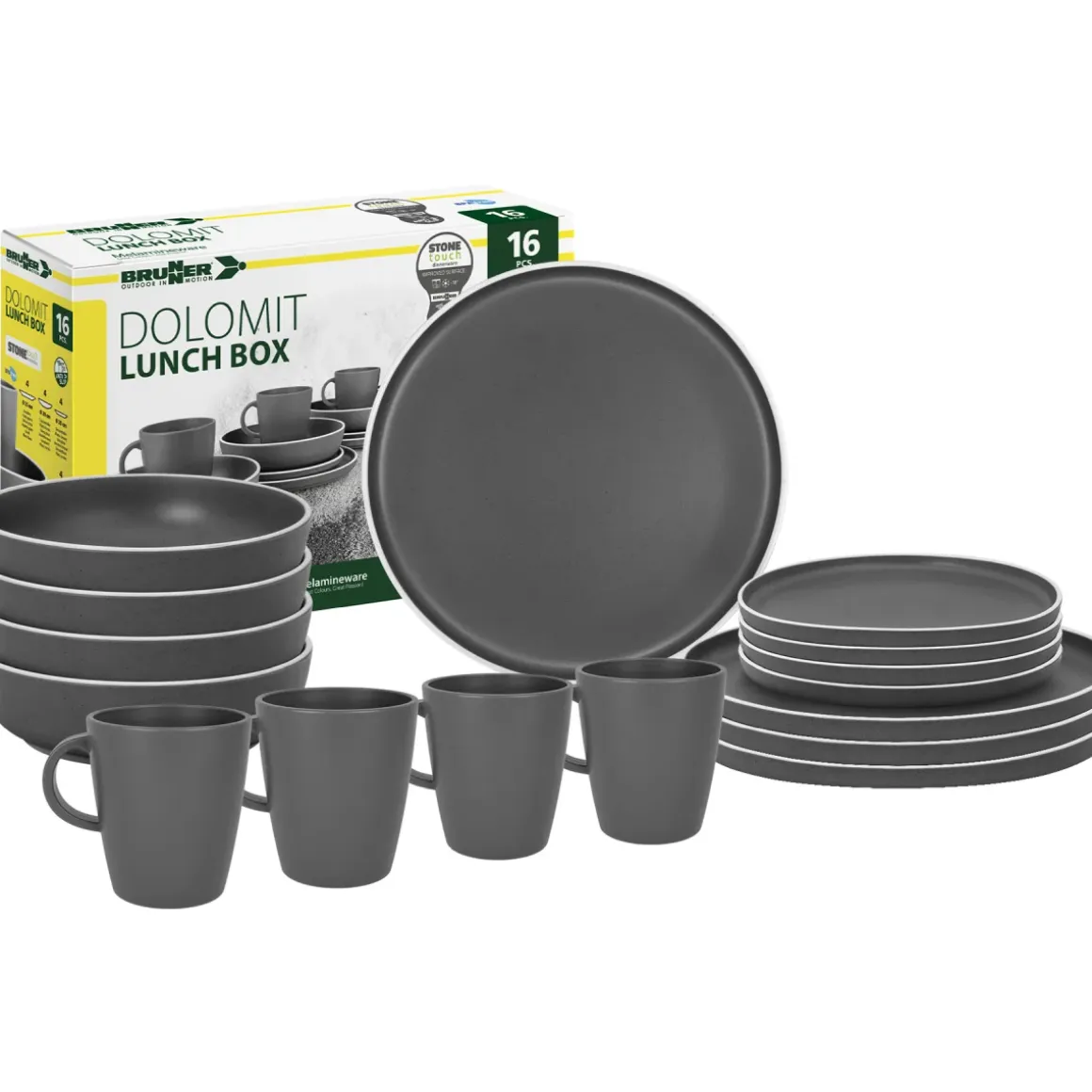 Brunner Geschirrset Lunch Box Dolomit Grey 16-teilig