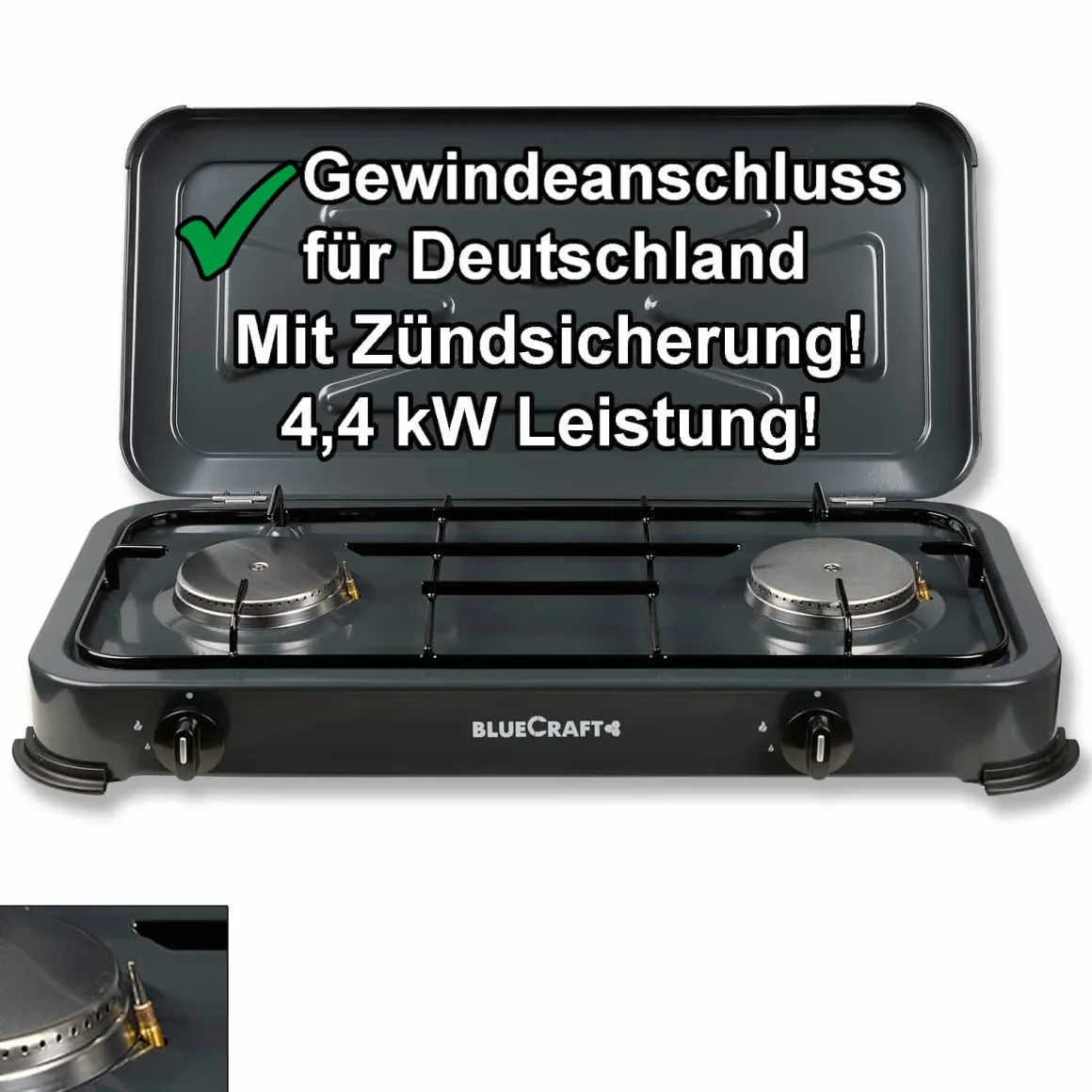 Camping-Gas-Kocher Mobi 2-flammig, anthrazit-grau mit Zündsicherung