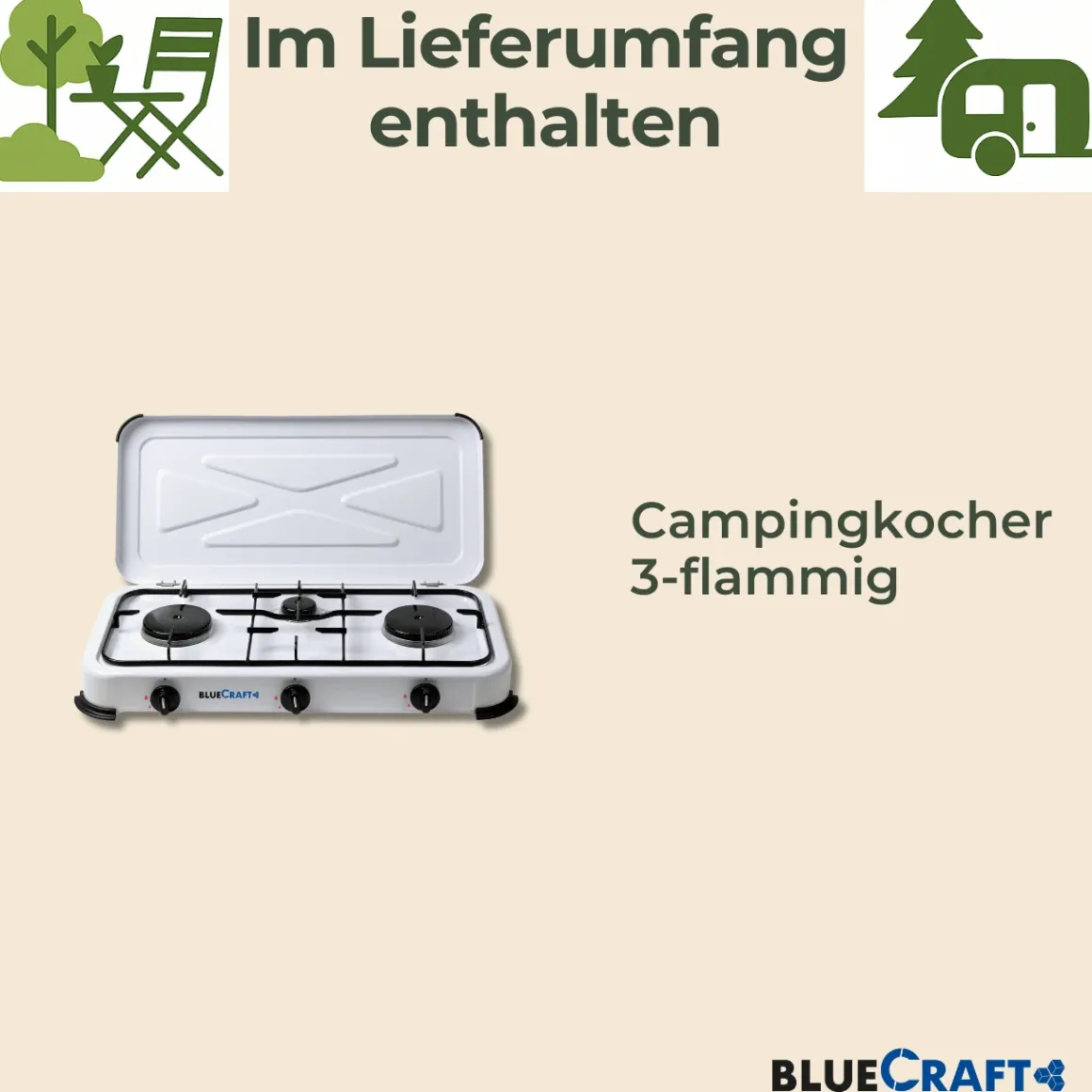 Camping-Gas-Kocher Mobi 3-flammig, weiss
