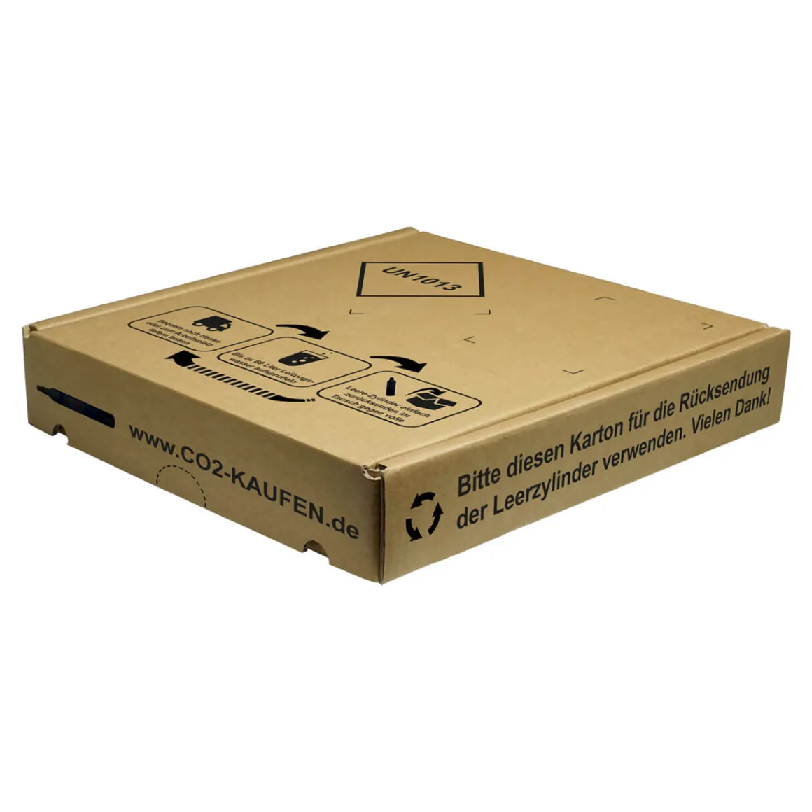 CO2 Zylinder Tauschbox mit DHL Paketmarke für Rücksendung