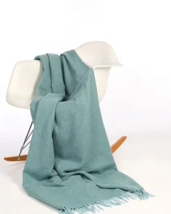 Decke Classic 140x200 cm blau-aqua mit Fransen, 100% Merino Wolle