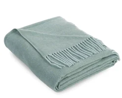 Decke Classic 140x200 cm blau-aqua  mit Fransen, 100% Merino Wolle