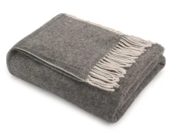 Decke Classic 140x200 cm grau mit Fransen 100% Merino Wolle