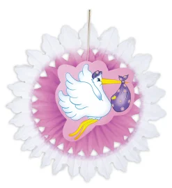 Deko: Papierfächer mit Storch, Rosa