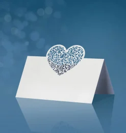 Deko: Platzkarten / Tischkarten - 10 Stück 9 x 6,5 cm, Herz, perlweißes Papier
