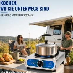 Edelstahl Gaskocher Campingkocher 1-flammig  mit Zündsicherung, 30 50 mbar