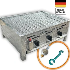 Edelstahl-Gastrobräter Grill 3-flammig  mit Rost-Set & Anschlusszubehör