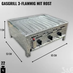 Edelstahl-Gastrobräter Grill 3-flammig  mit Rost-Set & Anschlusszubehör