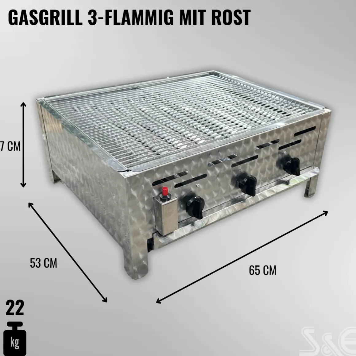 Edelstahl-Gastrobräter Grill 3-flammig mit Rost-Set & Anschlusszubehör