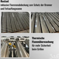 Edelstahl-Gastrobräter Grill 3-flammig mit Rost-Set & Anschlusszubehör