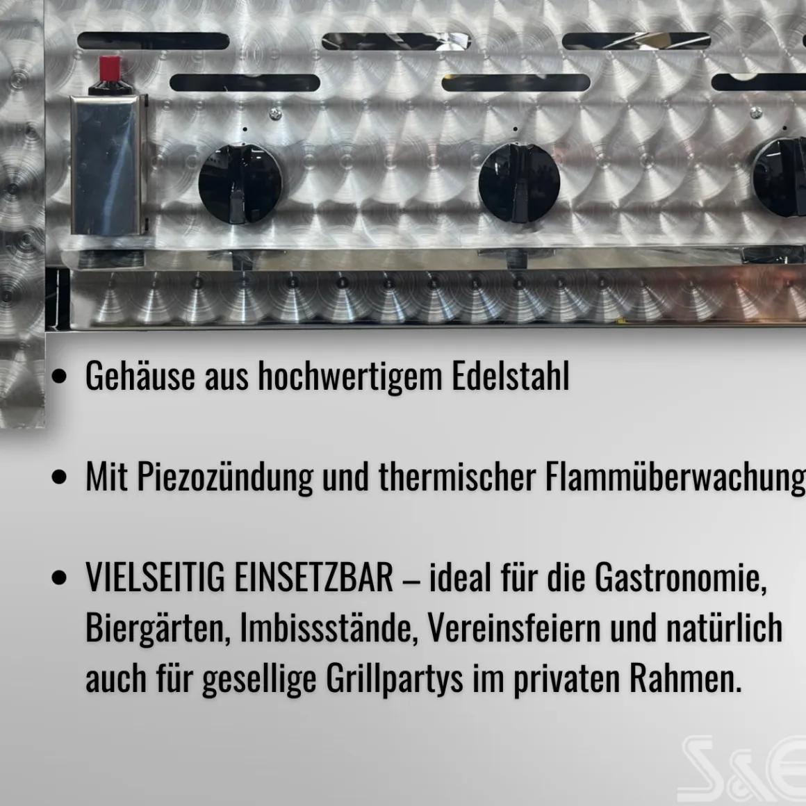 Edelstahl-Gastrobräter Grill 3-flammig mit Rost-Set & Anschlusszubehör