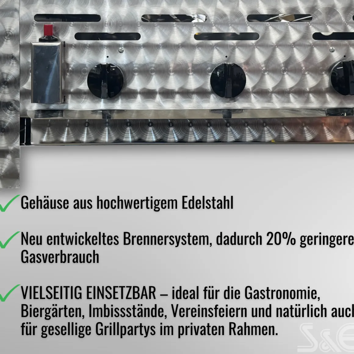Edelstahl-Gastrobräter Grill 3-flammig mit Stahlblechpfanne