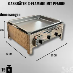 Edelstahl-Gastrobräter Grill 3-flammig mit Stahlblechpfanne