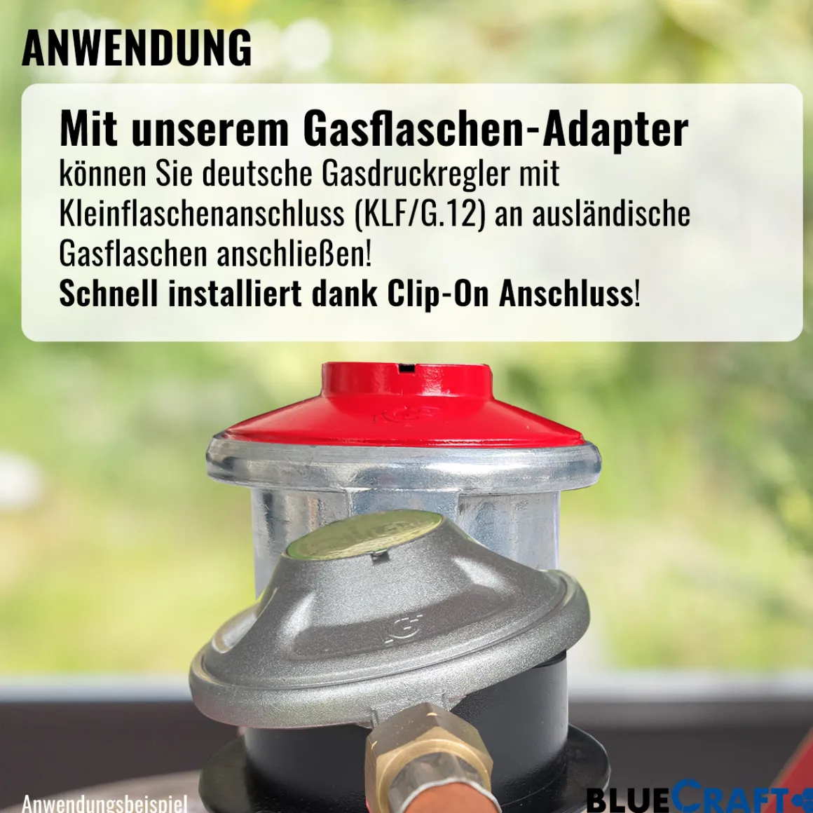 Gasflaschen-Adapter für deutsche Gasregler mit Clip-On-Anschluss inkl. 2 in 1 Gasregler-Schlüssel