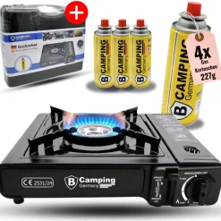 Gaskartuschen Camping Kocher 1-flammig, mit 4x Butangas Kartusche 227g