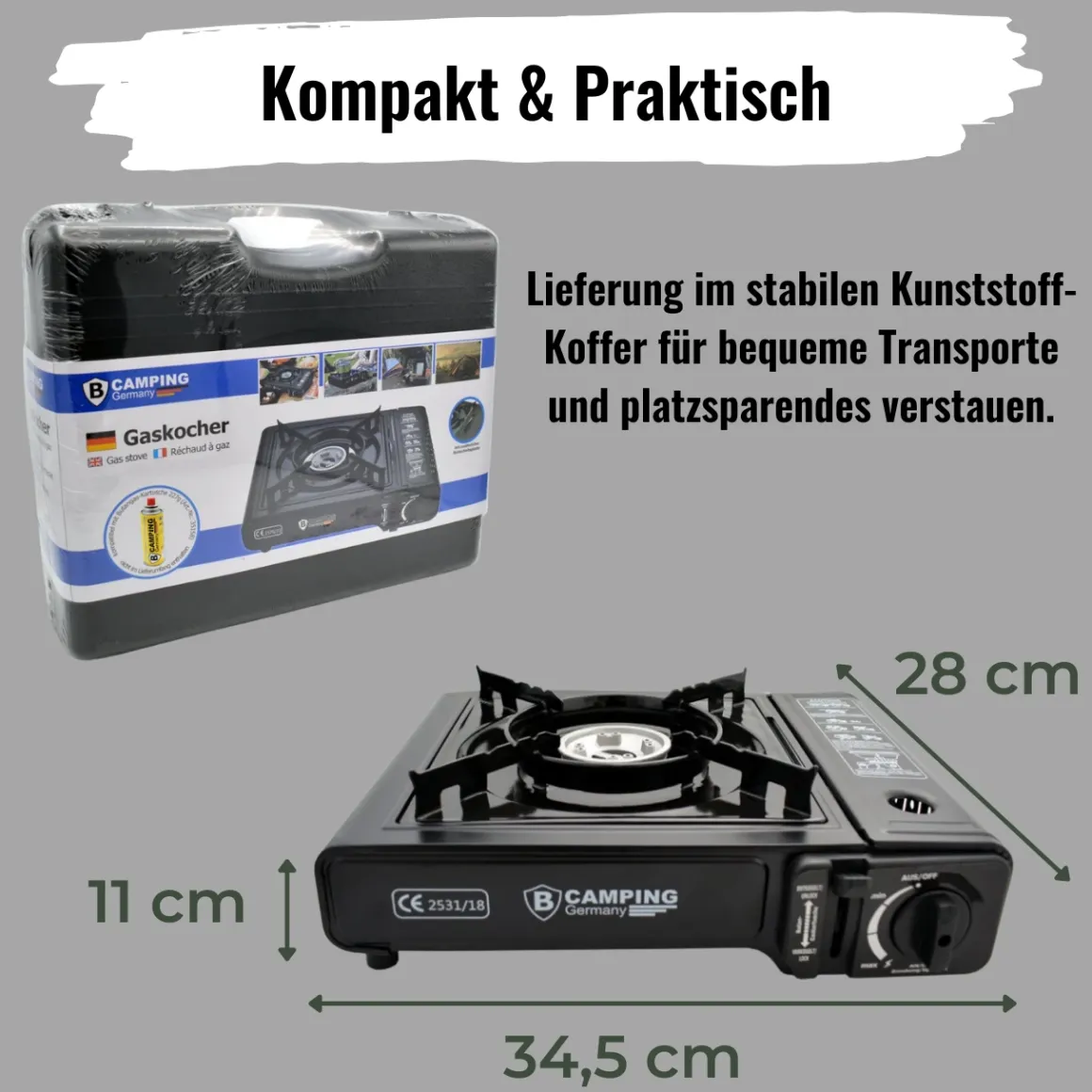 Gaskartuschen Camping Kocher 1-flammig, mit 4x Butangas Kartusche 227g
