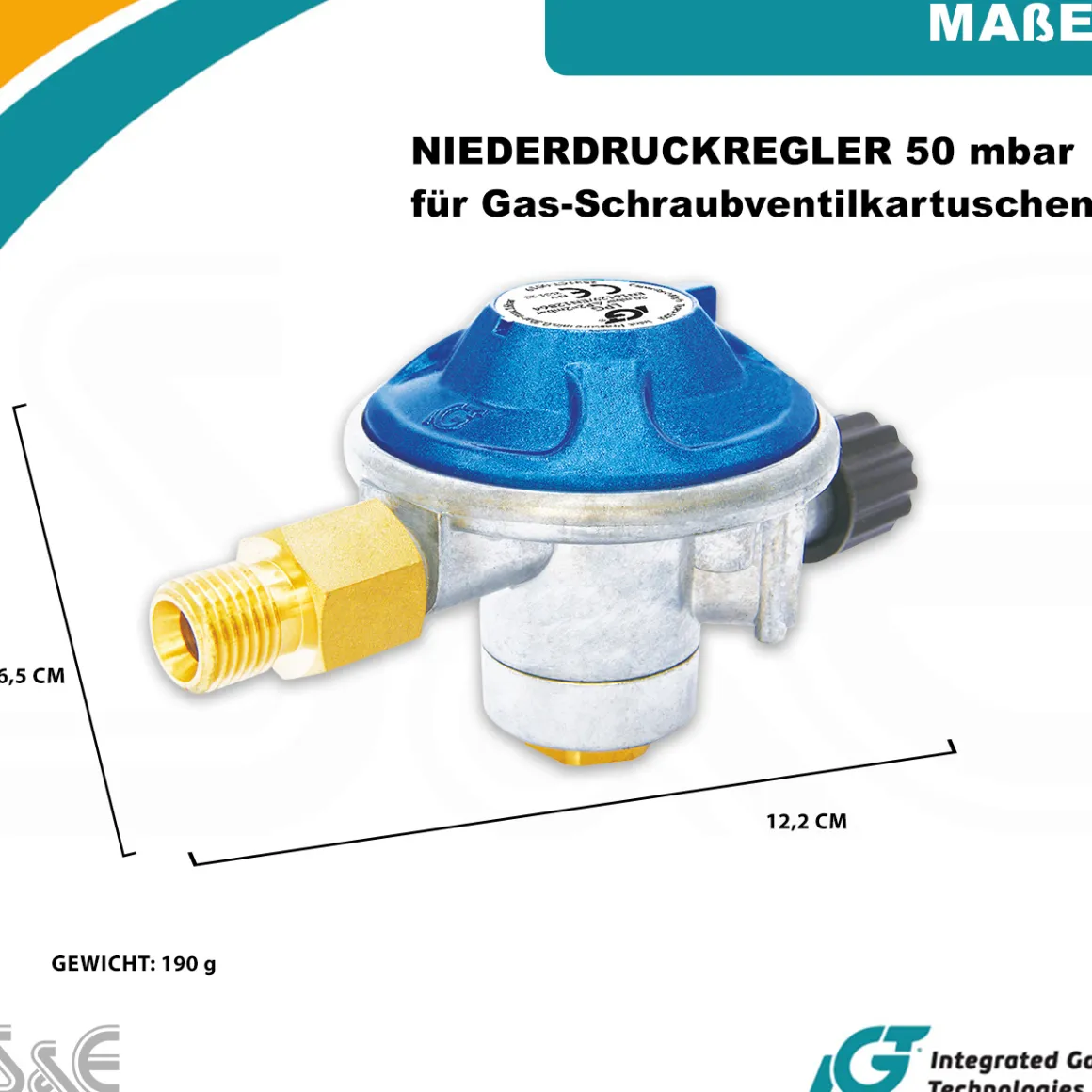 Gaskartuschen Druckminderer 50 mbar mit Schraubventil